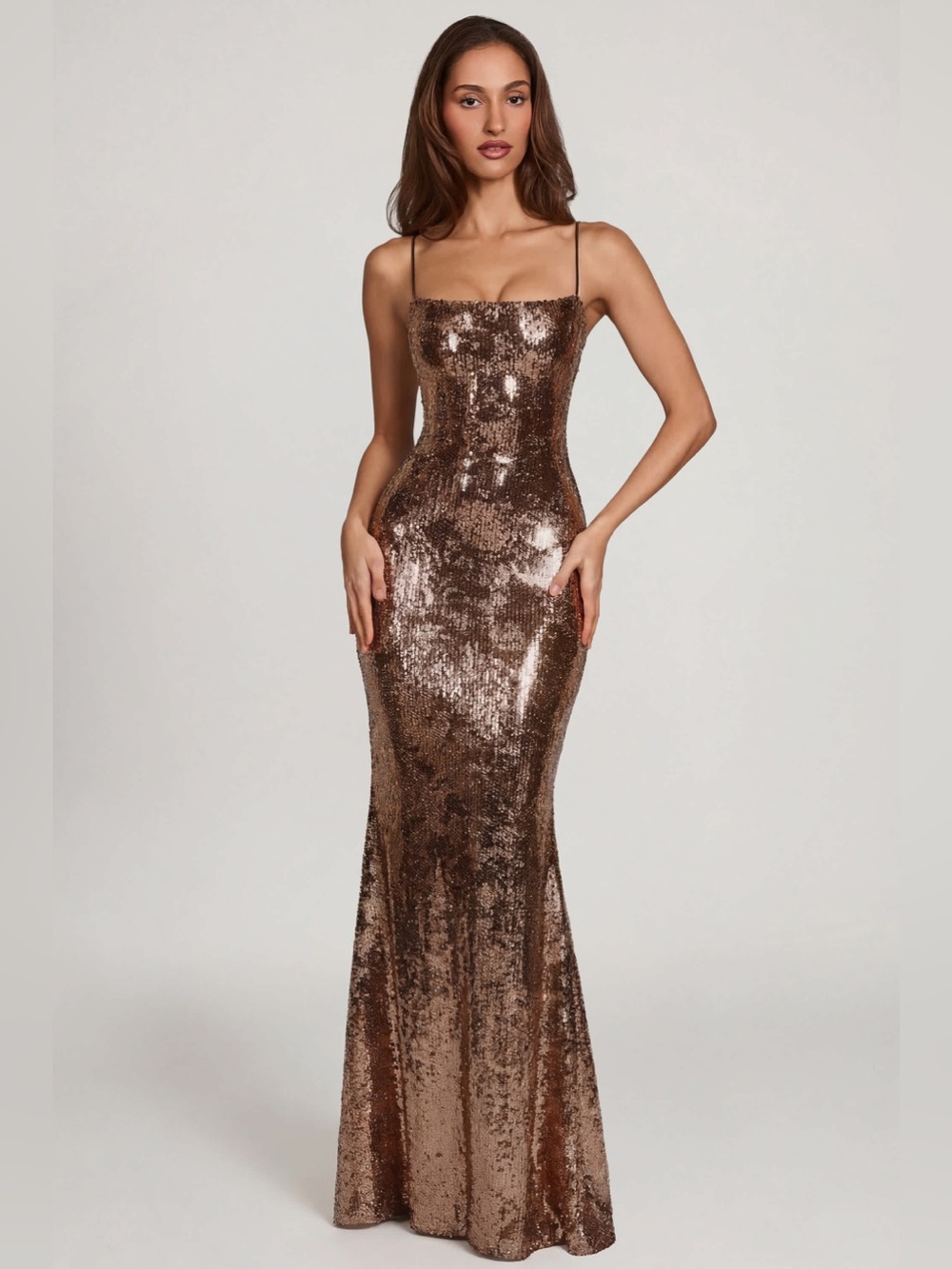 Oh Polly Antea Embellished Straight-Neck Maxi Dress in Black Gold Foil - Size 2